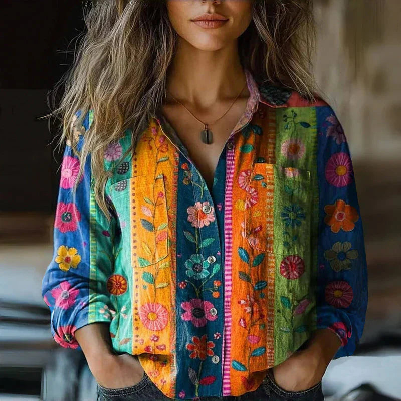 Aria | Vintage Floral Patchwork Boho Blouse