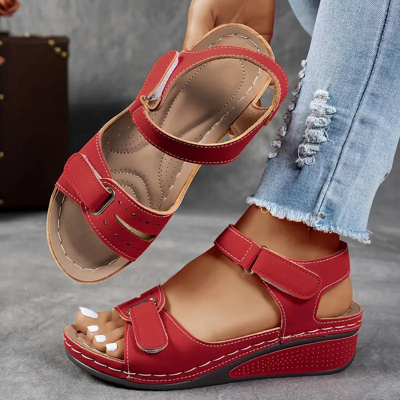 Nina | Velcro Strap Wedge Comfort Sandals