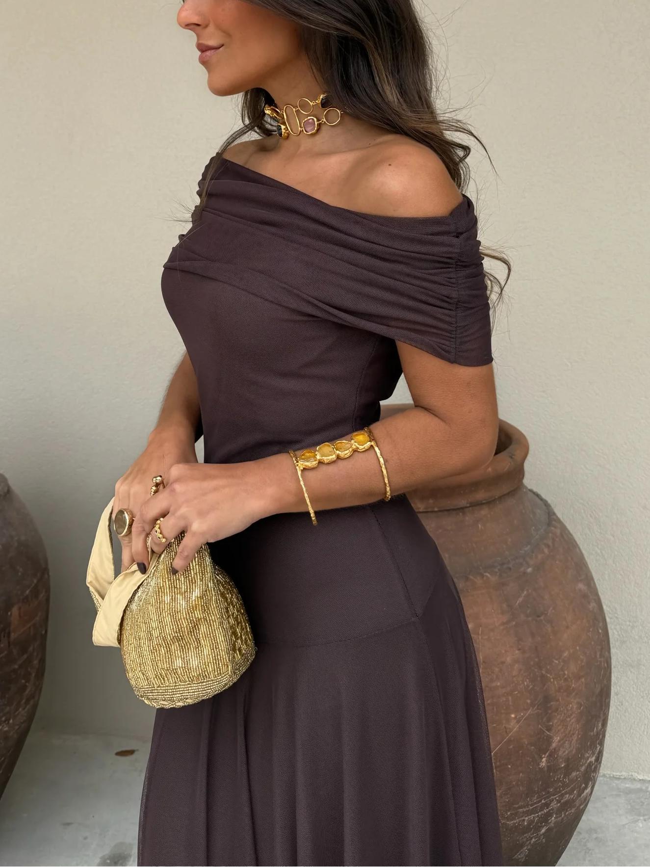 Francesca | Off Shoulder Ruched Chiffon Wedding Guest Maxi Dress