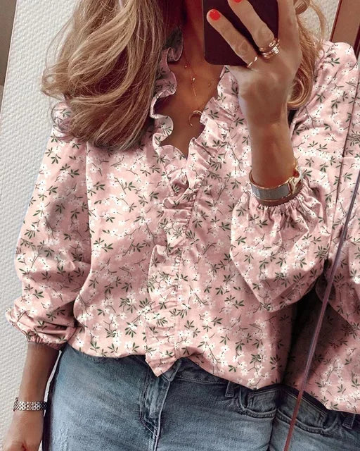Sophie | Ruffle Front V Neck Long Sleeve Blouse
