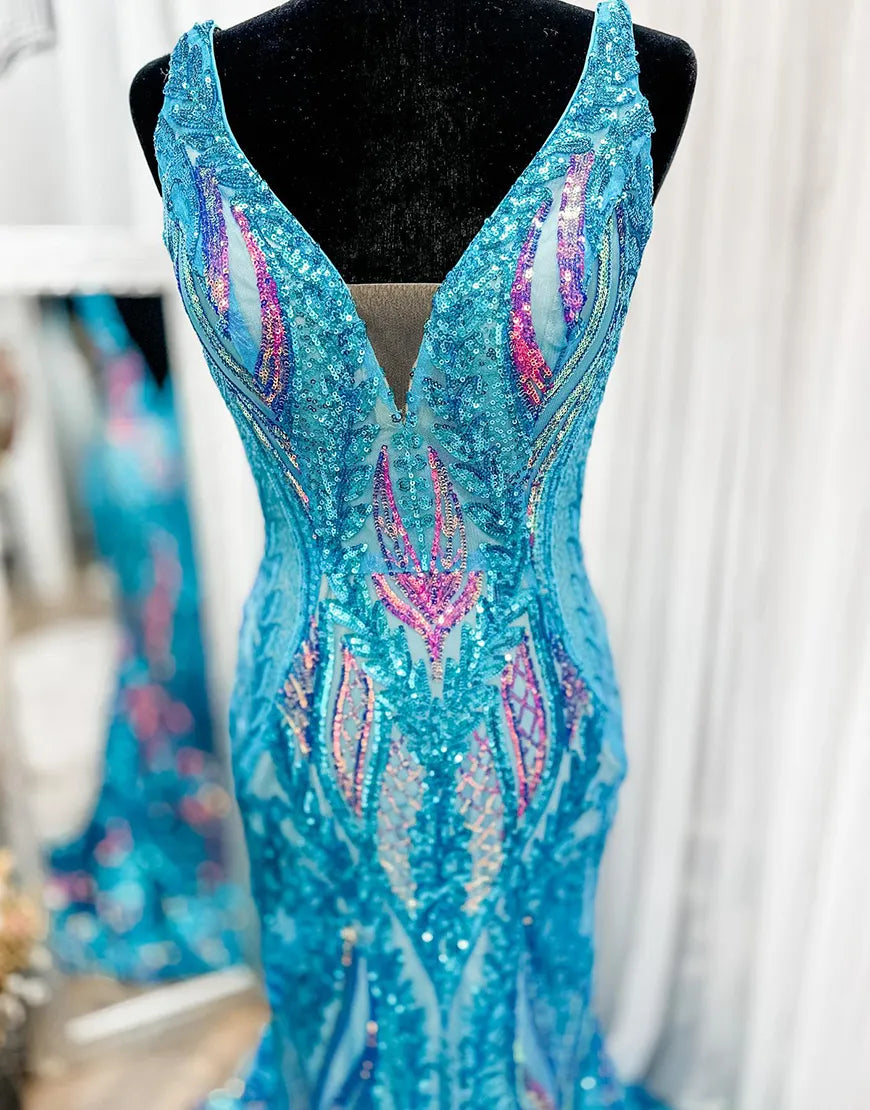 Violet | Sequin Open Back V Neck Mermaid Prom Dress