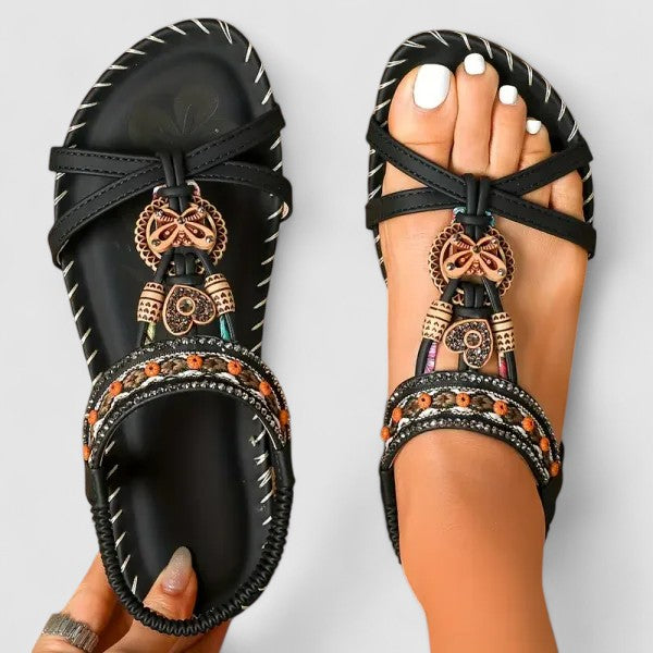 Zuri | Beaded Boho Charm Flat Comfort Toe Sandals