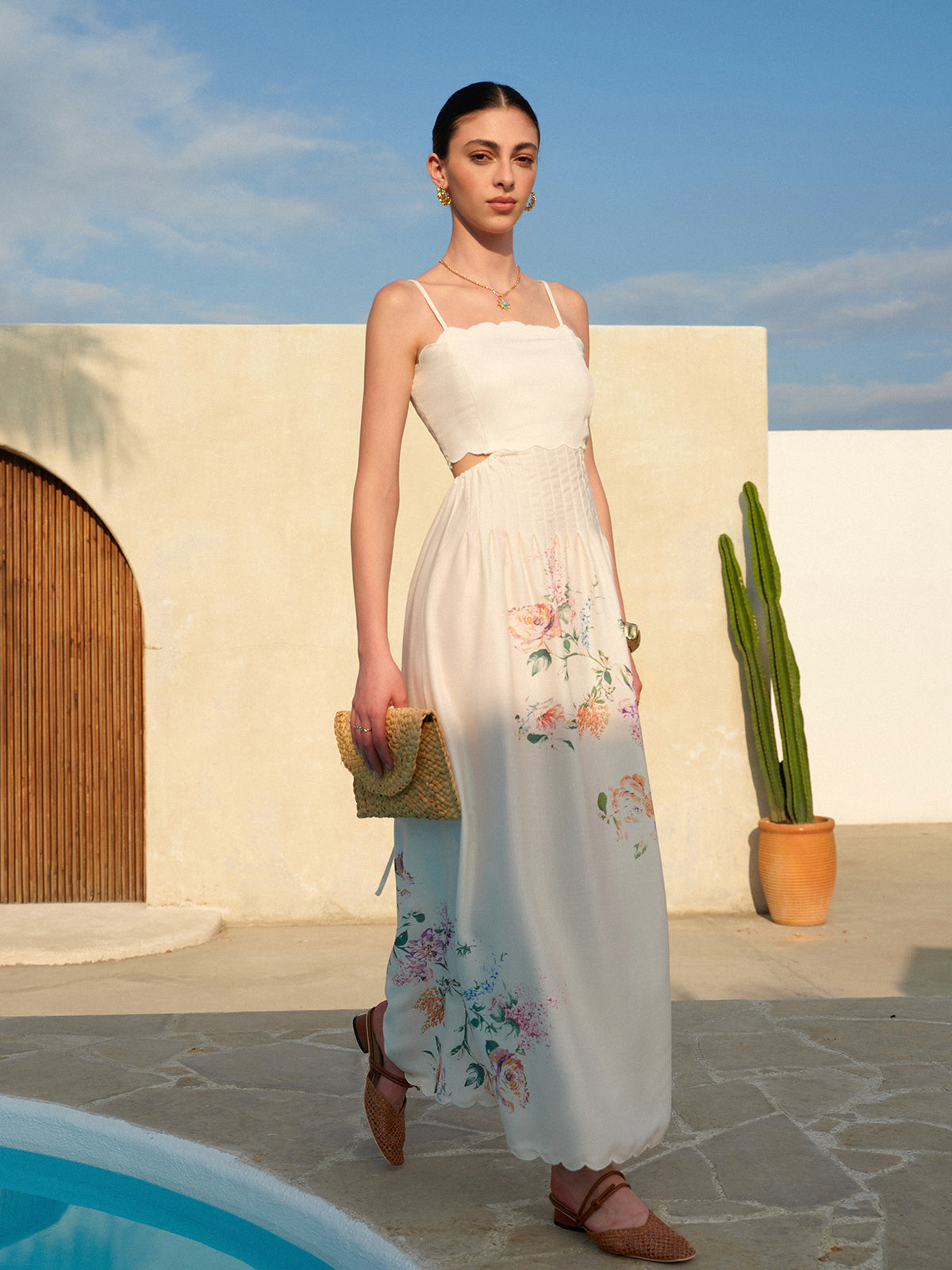 Cara | Floral Cutout Scallop Maxi Vacation Dress