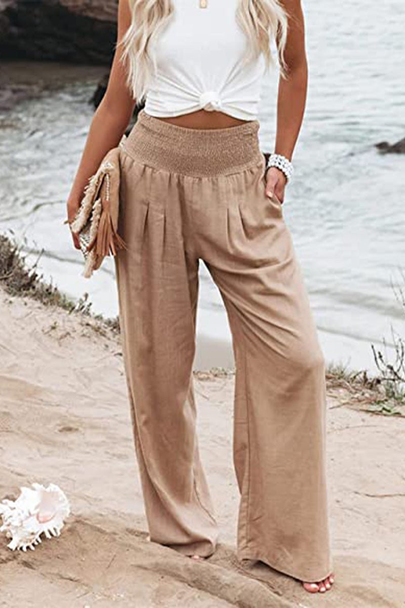Maren | Smocked High Waist Wide Leg Linen Pants