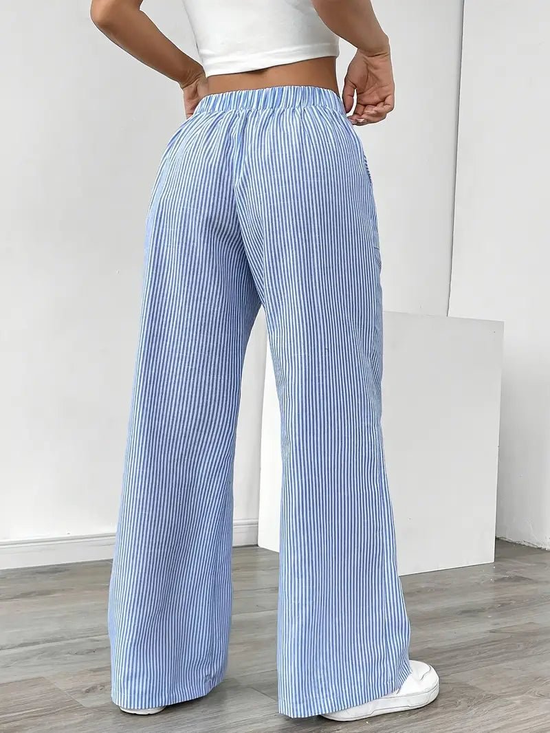 Elin | Striped Drawstring Wide Leg Linen Pants
