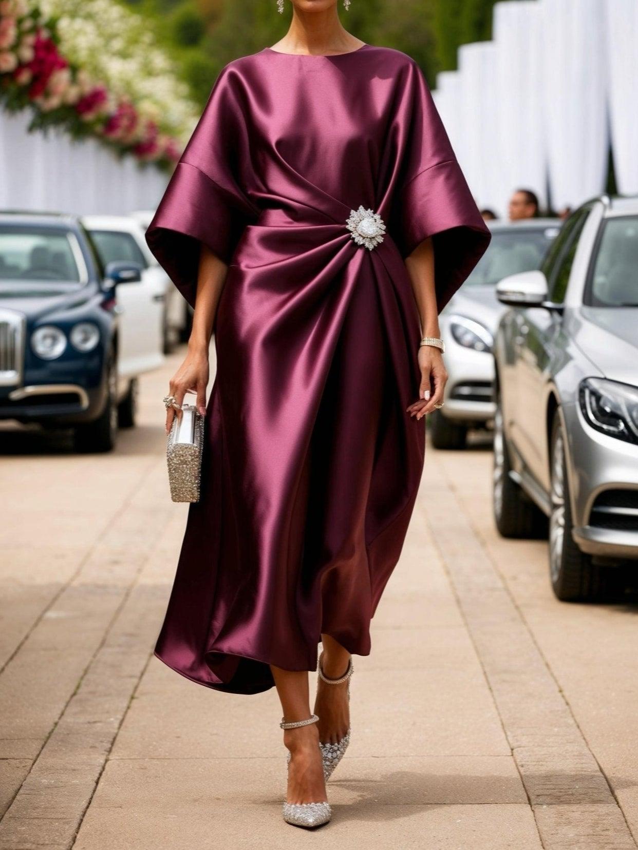 Avery | Elegant Satin Summer Midi Dress