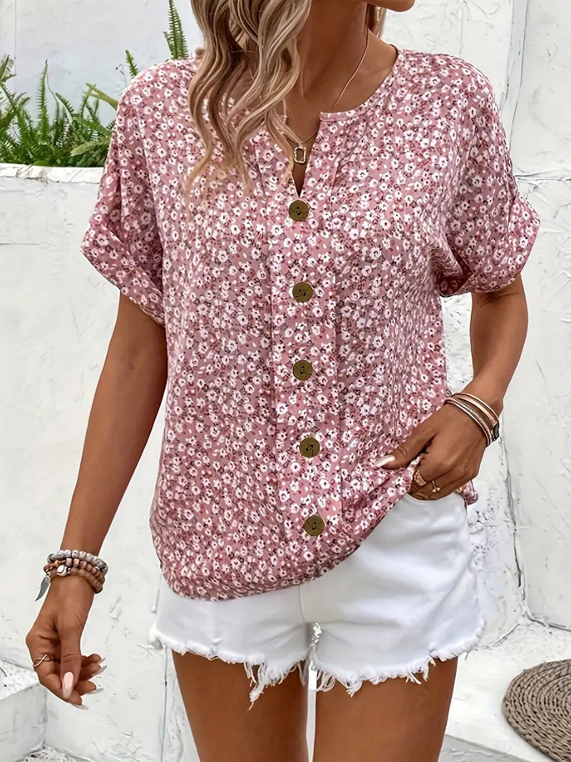Deila | Chic Floral Button Down Boho Blouse