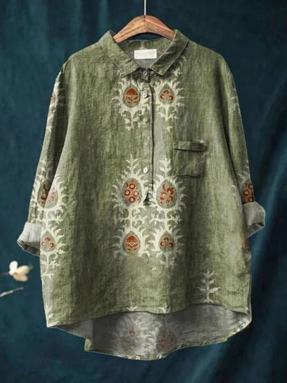Hazel | Printed Button Up Boho Blouse