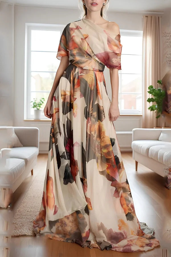 Jasmine | Floral One Shoulder Long Maxi Dress