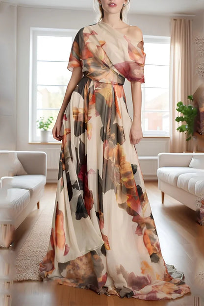 Jasmine | Floral One Shoulder Long Maxi Dress