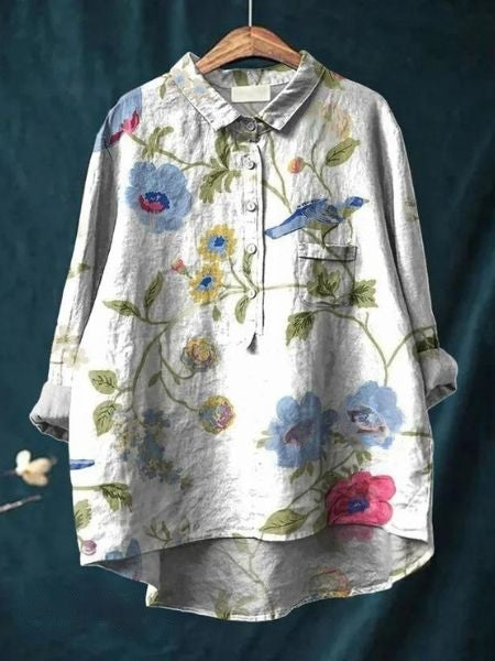 Hazel | Printed Button Up Boho Blouse