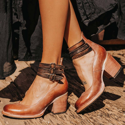 Lena | Comfortable Triple Buckle Block Heeled Sandals