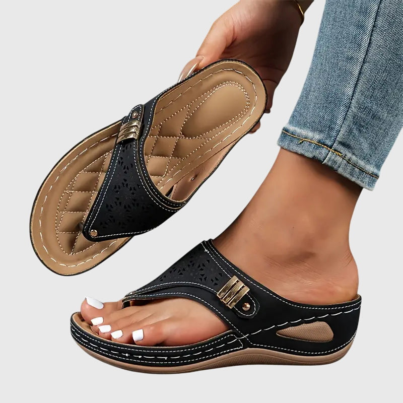 Lila | Cutout Upper Wedge Comfort Thong Sandals