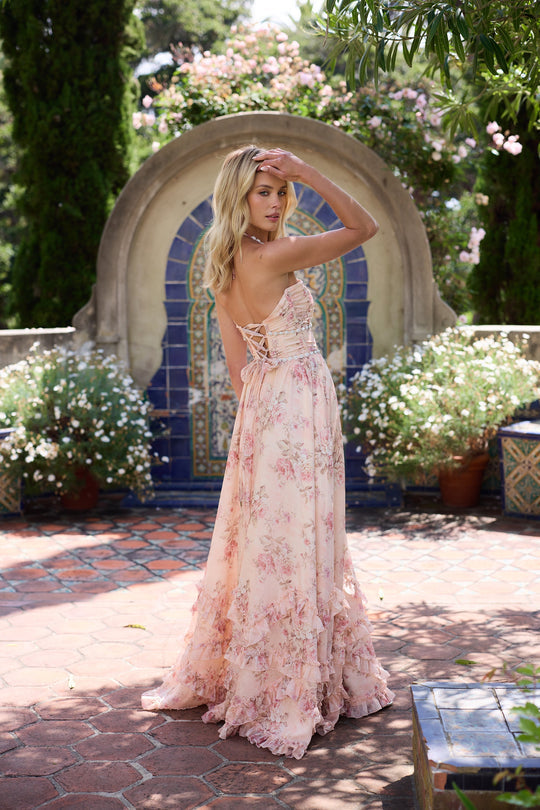 Alexa | Floral Trim Halter Summer Wedding Guest Maxi Dress
