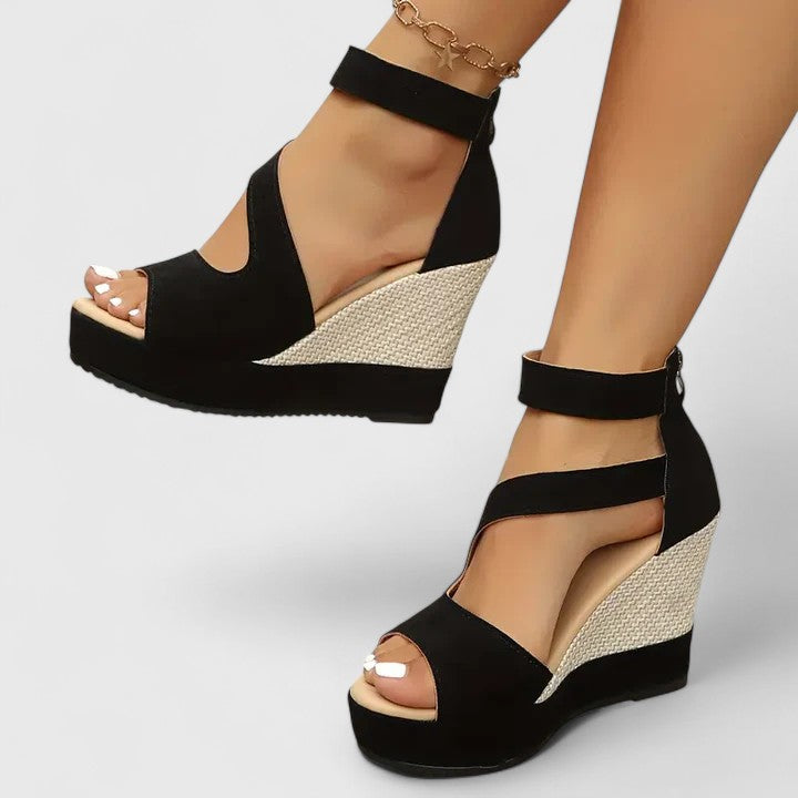 Selah | Black Strap Woven Wedge Platform Sandals
