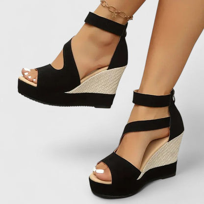 Selah | Black Strap Woven Wedge Platform Sandals