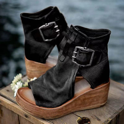 Romy | Double Buckle Platform Wedge Sandals