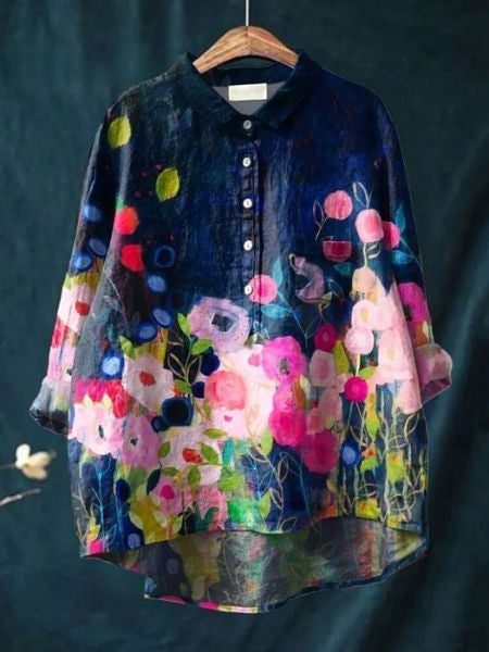 Hazel | Printed Button Up Boho Blouse