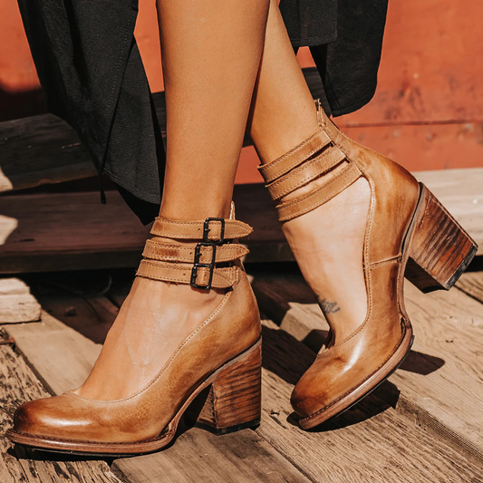 Lena | Comfortable Triple Buckle Block Heeled Sandals