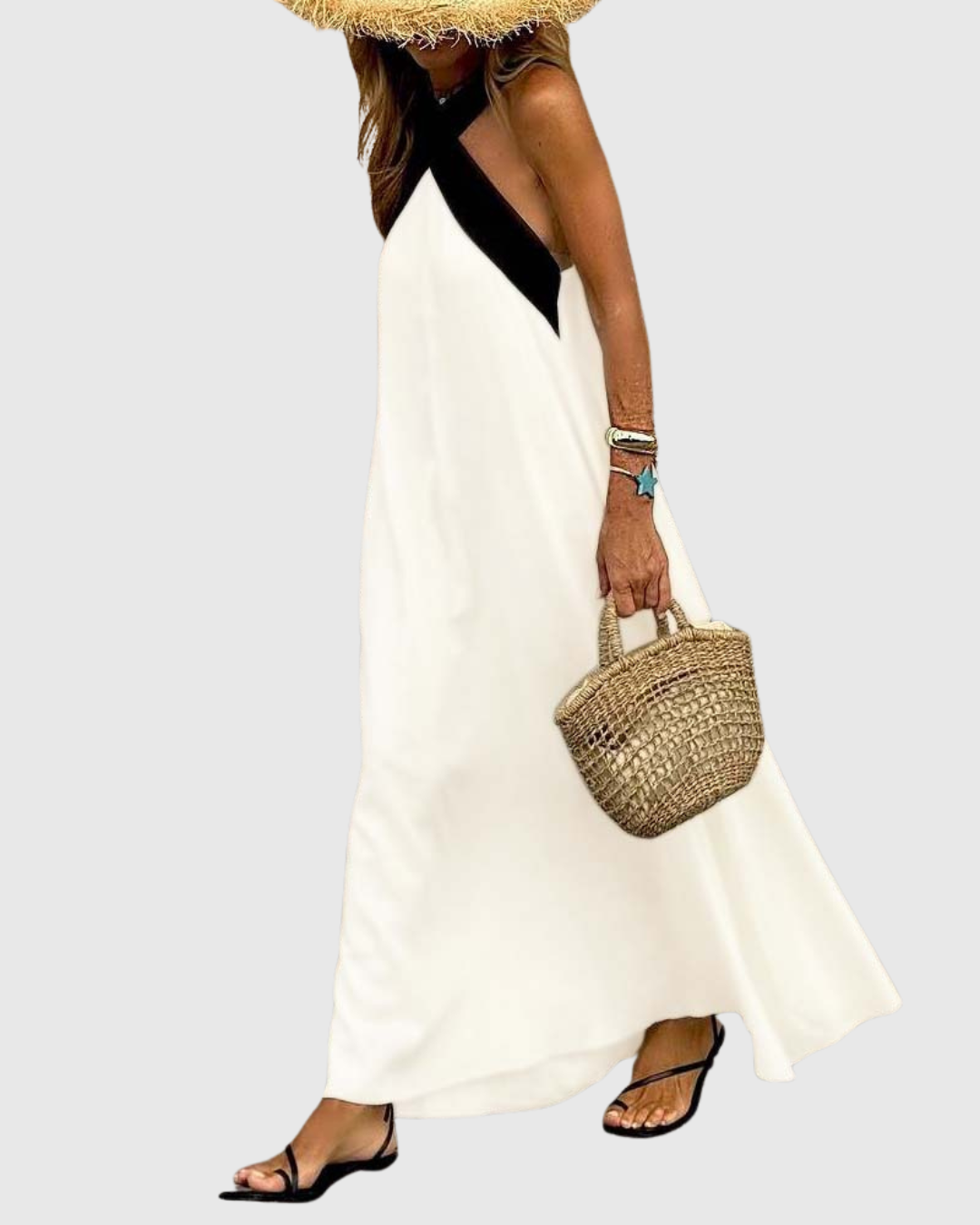 Skye | Linen Cross Halter Neck Maxi Sundress