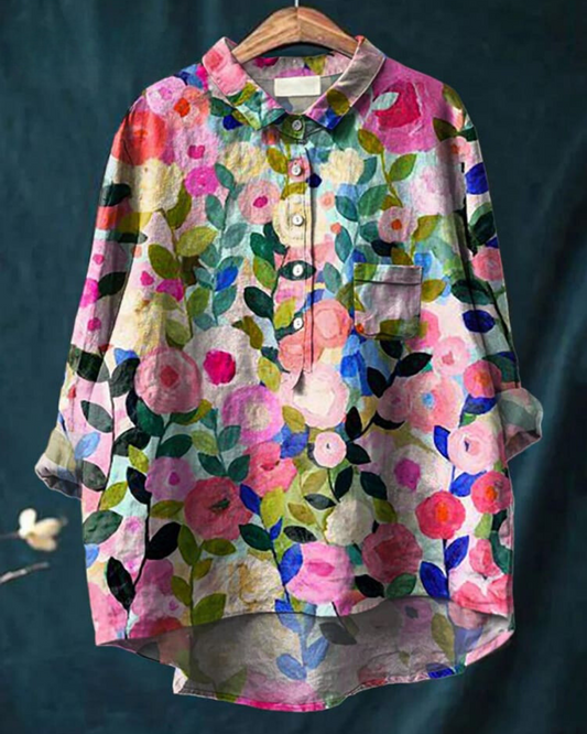 Hazel | Printed Button Up Boho Blouse