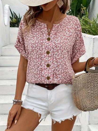 Deila | Chic Floral Button Down Boho Blouse