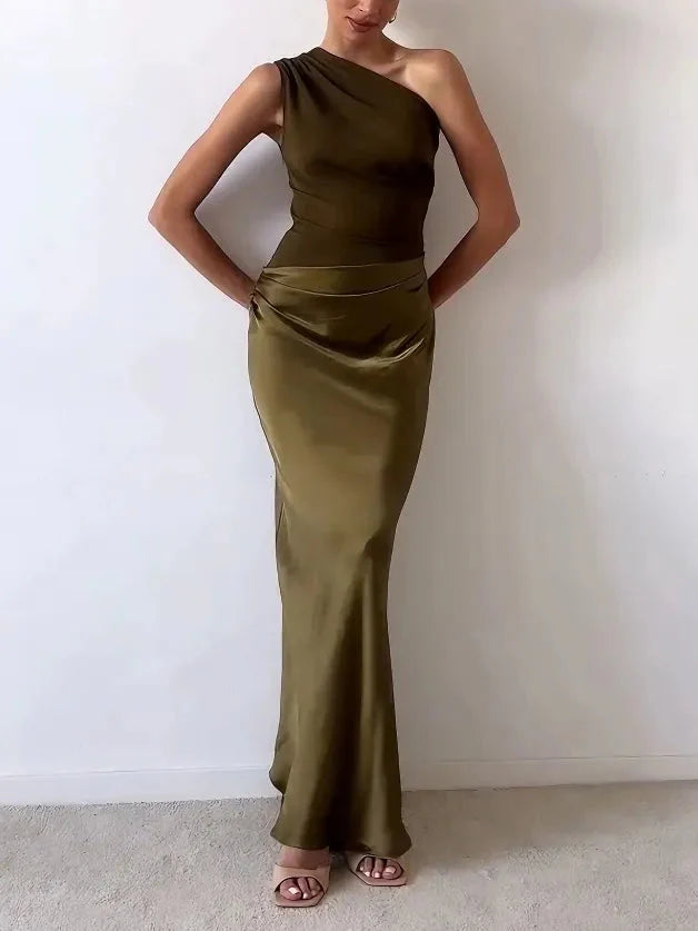 Celeste | One Shoulder Ruched Wedding Guest Maxi Dress