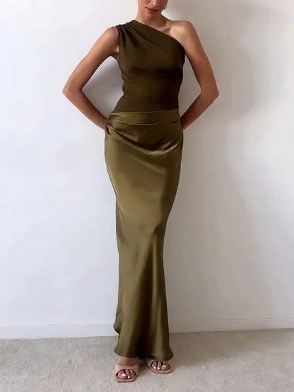 Celeste | One Shoulder Ruched Wedding Guest Maxi Dress
