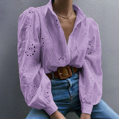 Rosette | Eyelet Embroidered Puff Sleeve Button Down Blouse