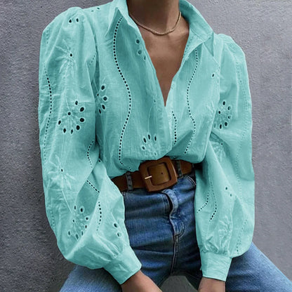 Rosette | Eyelet Embroidered Puff Sleeve Button Down Blouse
