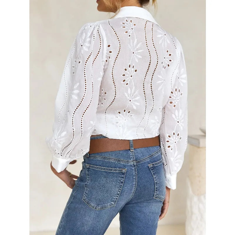 Rosette | Eyelet Embroidered Puff Sleeve Button Down Blouse