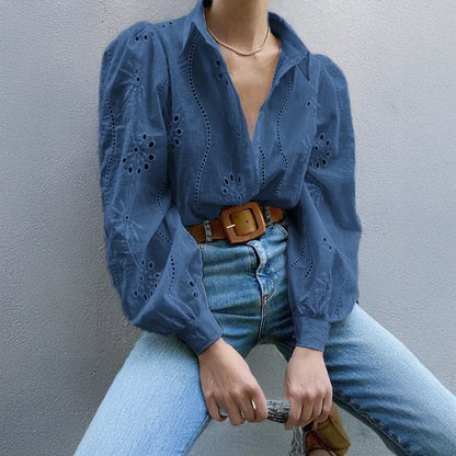Rosette | Eyelet Embroidered Puff Sleeve Button Down Blouse