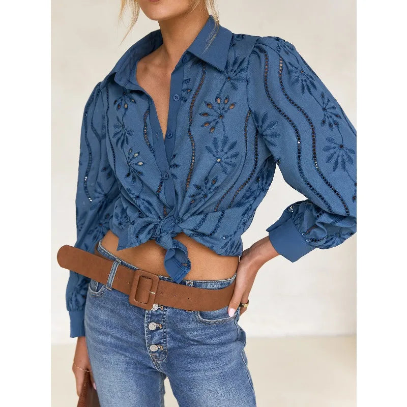 Rosette | Eyelet Embroidered Puff Sleeve Button Down Blouse