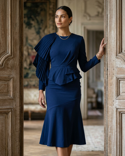 Sarah | Evening Pleated Ruffle Midi Dress