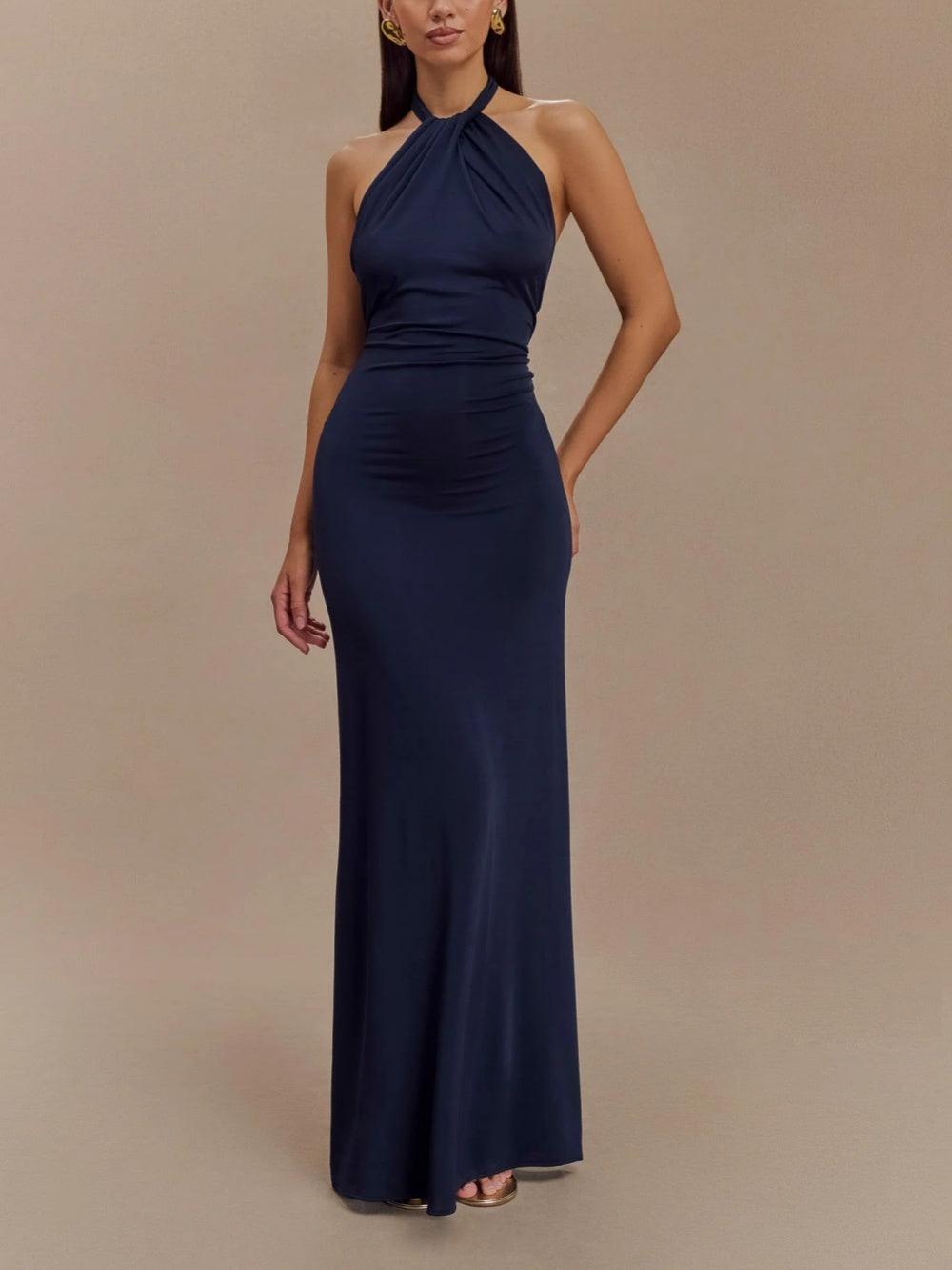 Elise | Halter Open Back Wedding Guest Maxi Dress