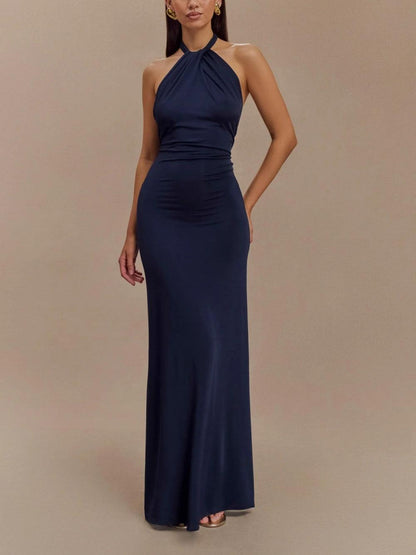 Elise | Halter Open Back Wedding Guest Maxi Dress