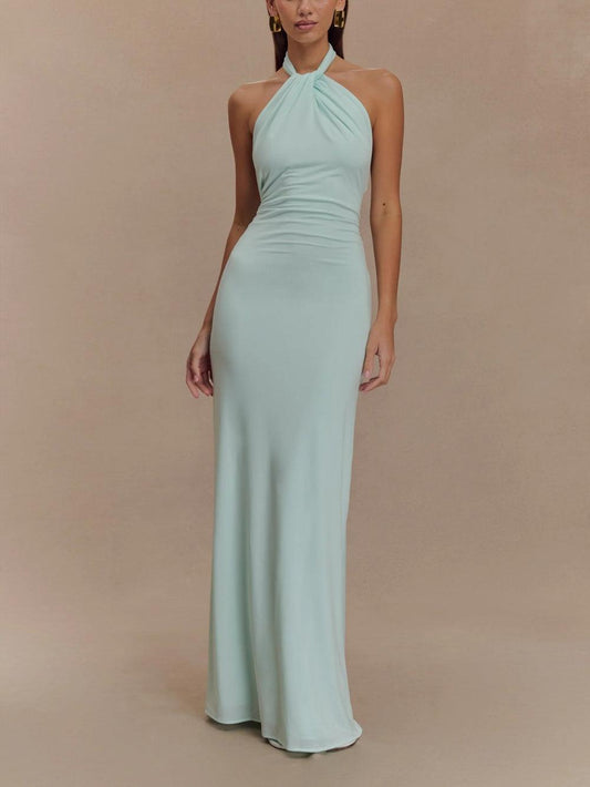 Elise | Halter Open Back Wedding Guest Maxi Dress