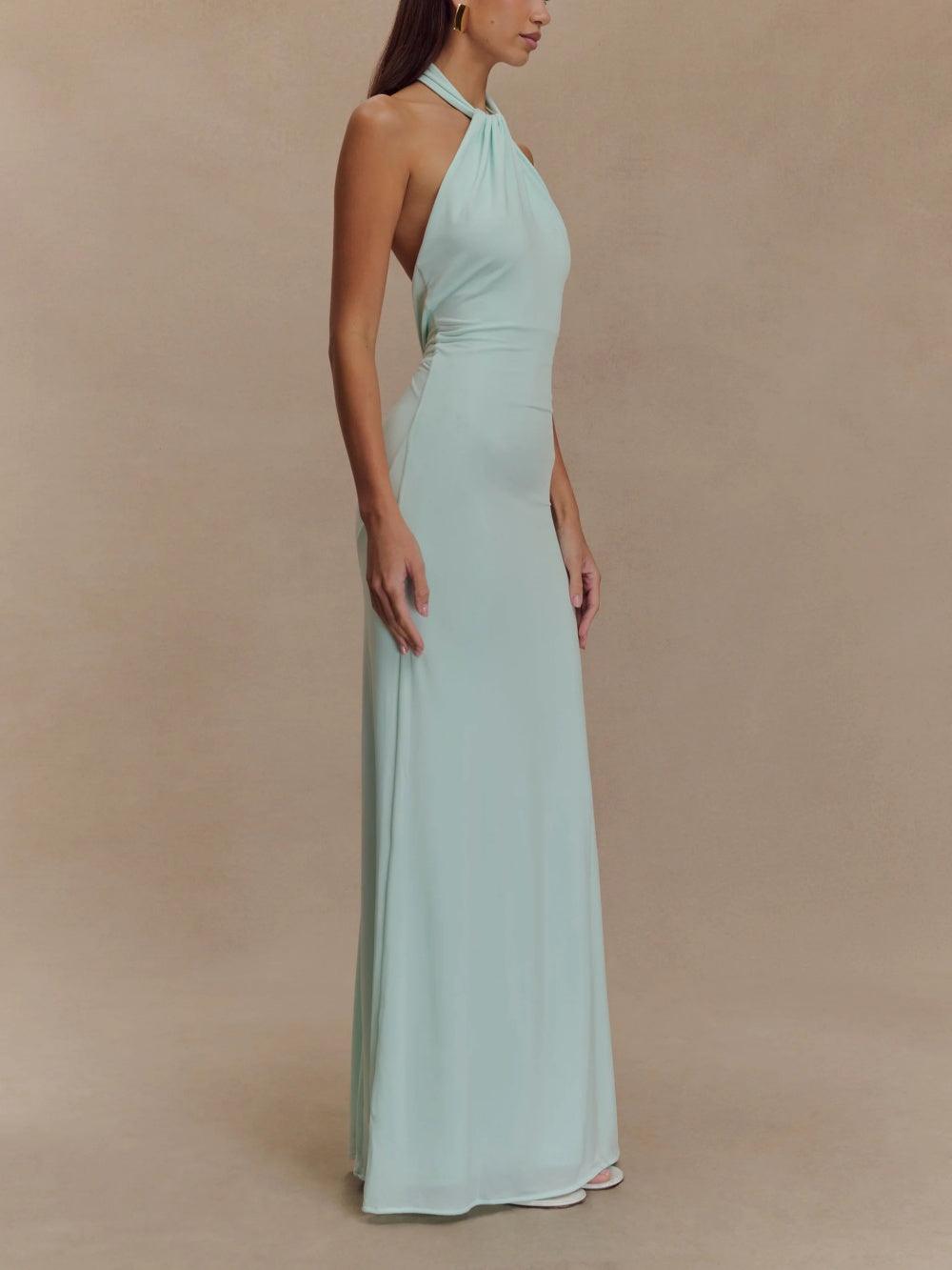Elise | Halter Open Back Wedding Guest Maxi Dress