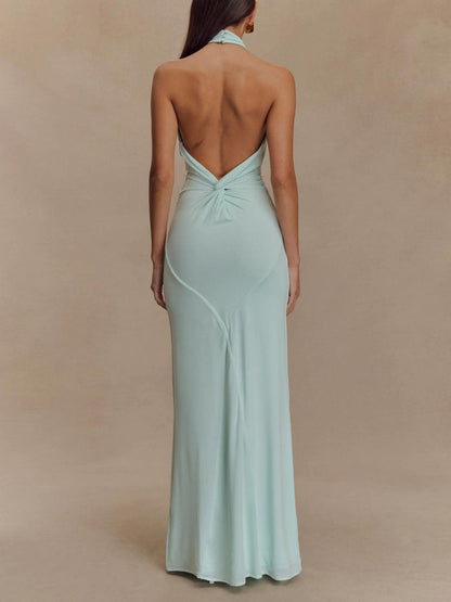 Elise | Halter Open Back Wedding Guest Maxi Dress