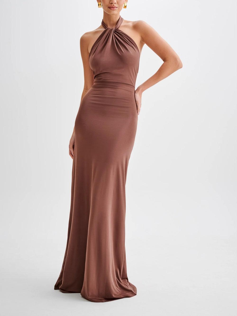 Elise | Halter Open Back Wedding Guest Maxi Dress