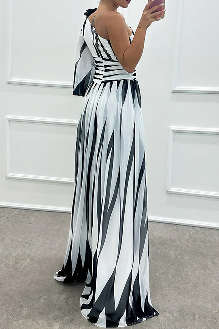 Iris | Striped One Shoulder Slit Formal Maxi Dress