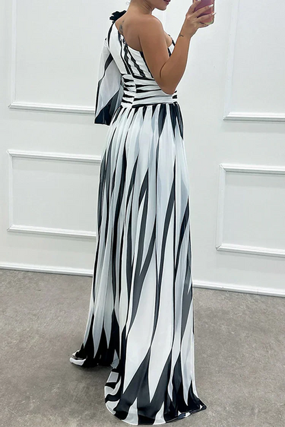 Iris | Striped One Shoulder Slit Formal Maxi Dress