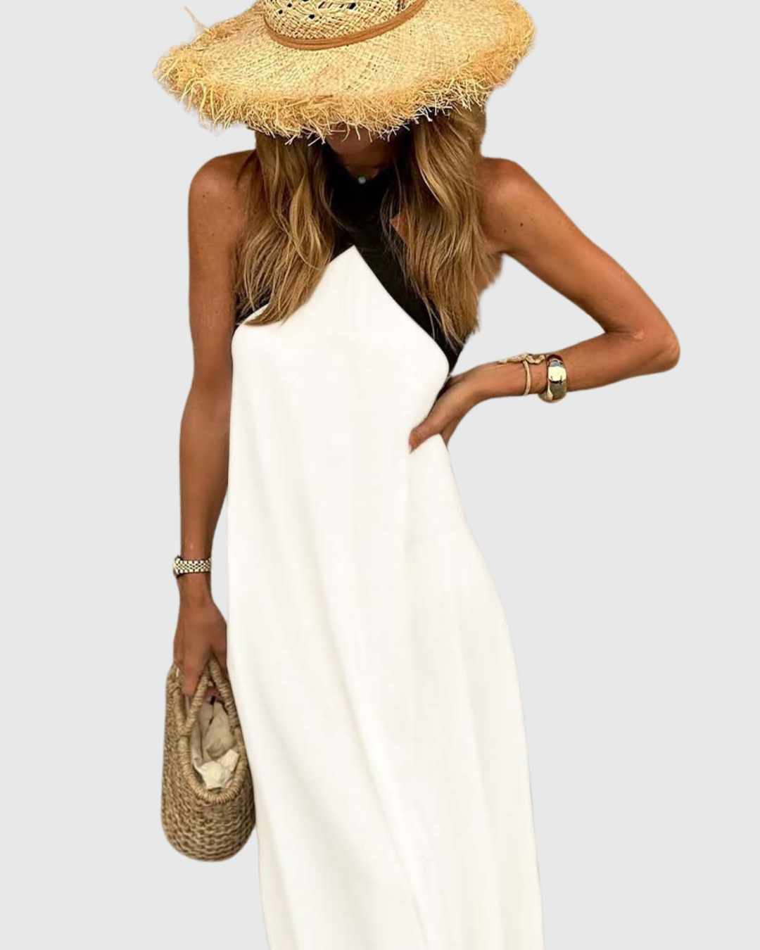 Skye | Linen Cross Halter Neck Maxi Sundress