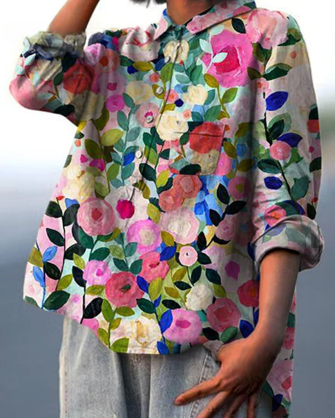 Hazel | Printed Button Up Boho Blouse