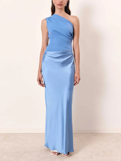 Celeste | One Shoulder Ruched Wedding Guest Maxi Dress