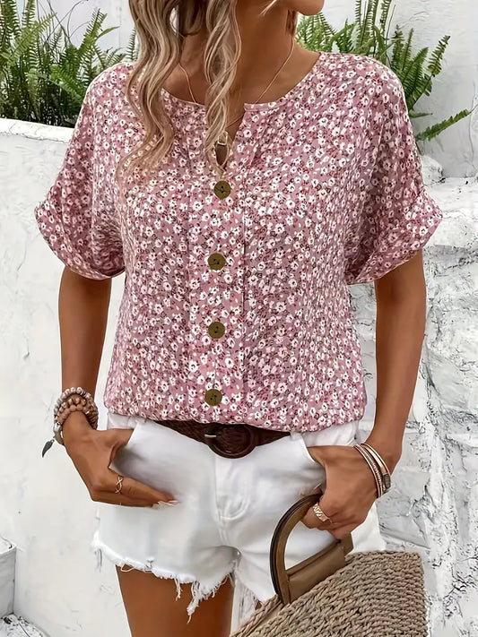 Deila | Chic Floral Button Down Boho Blouse