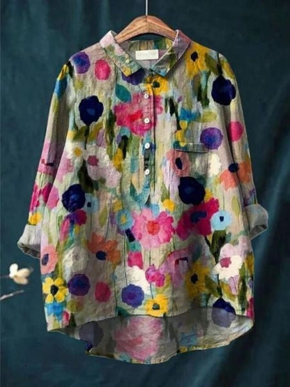 Hazel | Printed Button Up Boho Blouse