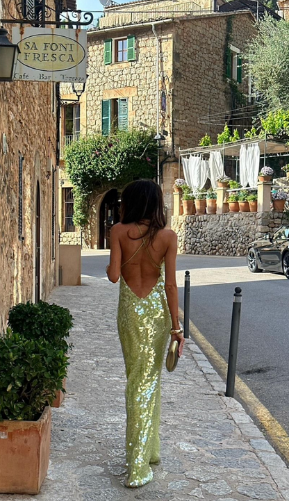 Demi | Sequin Spaghetti Strap Maxi Vacation Dress