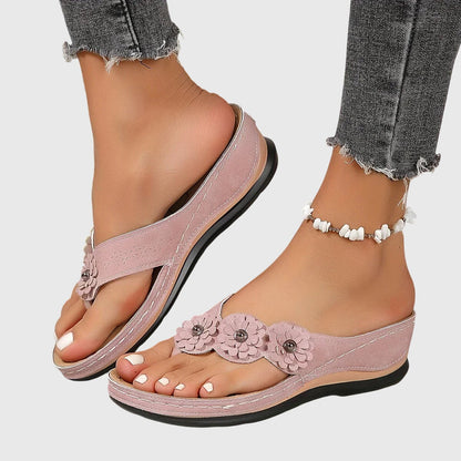 Flo | Flower Wedge Flip Flop Comfort Sandals