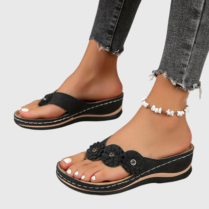 Flo | Flower Wedge Flip Flop Comfort Sandals